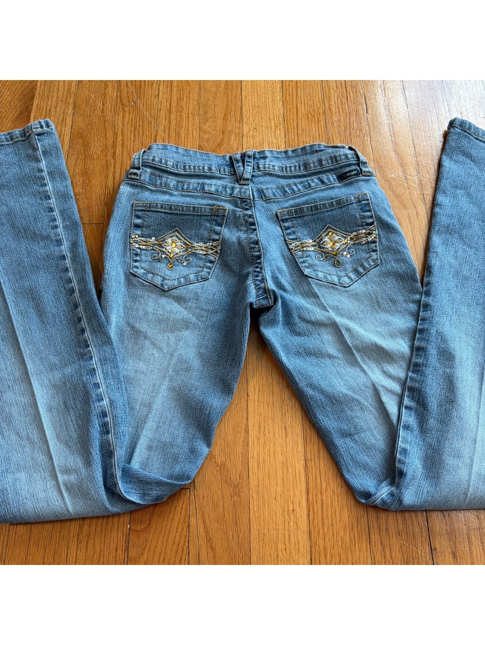 Vintage Y2K angels bedazzled whimsical flared low rise jeans